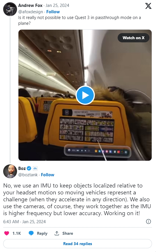 Meta 想办法使 Quest 能在飞机等移动场景下运行