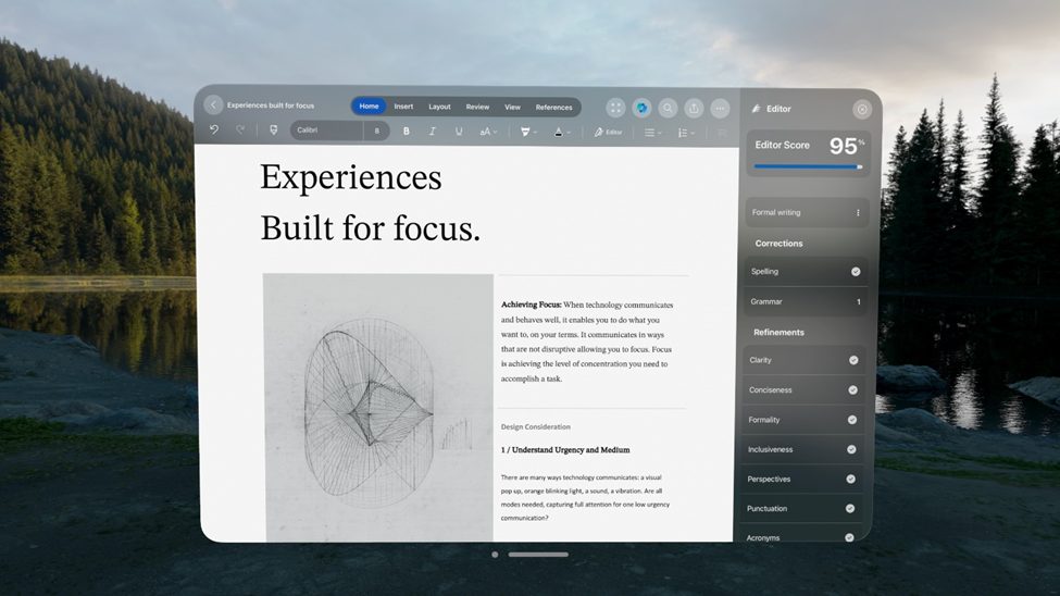 Microsoft 365应用程序正式在苹果 Vision Pro上推出