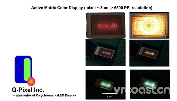 Q-Pixel Inc. 推出全球最高分辨率 6800 PPI全彩AM-MicroLED