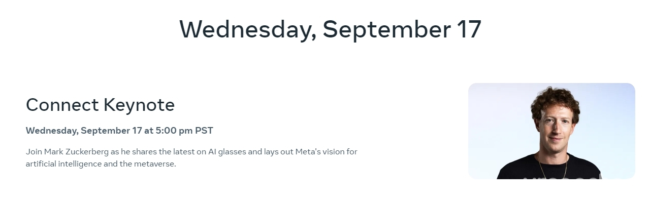 Meta Connect大会活动预告：扎克伯格9月18日上午8:00演讲